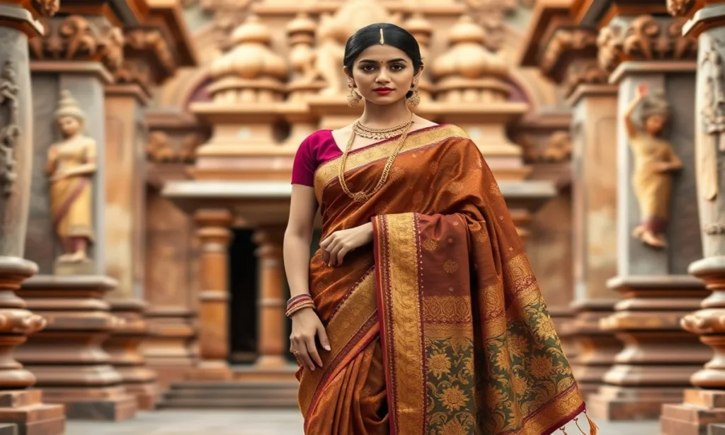 Temple Look Saree Captions – Captions Inspired by Traditional Temple-Style Sarees